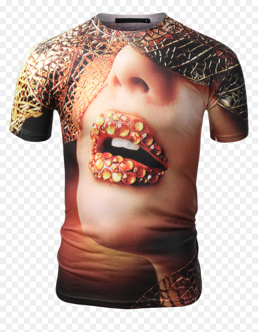 Jeweled Lip Print Sublimation T-shirt - Png T Shirt Print, Transparent Png - tumblr photography png