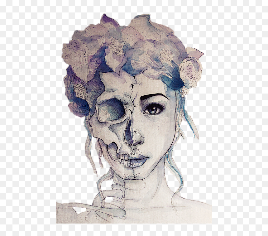 Pin By Corina Burnette On Drawings And Pictures - Half Human Half Skull Drawing, HD Png Download - half skull png