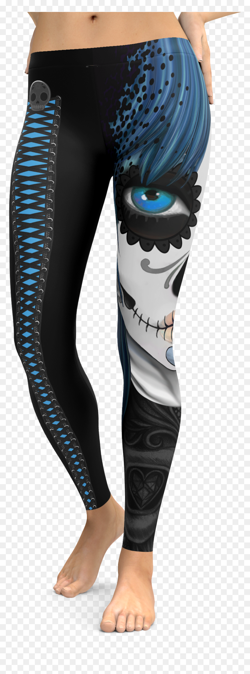 Christmas Workout Leggings, HD Png Download - half skull png
