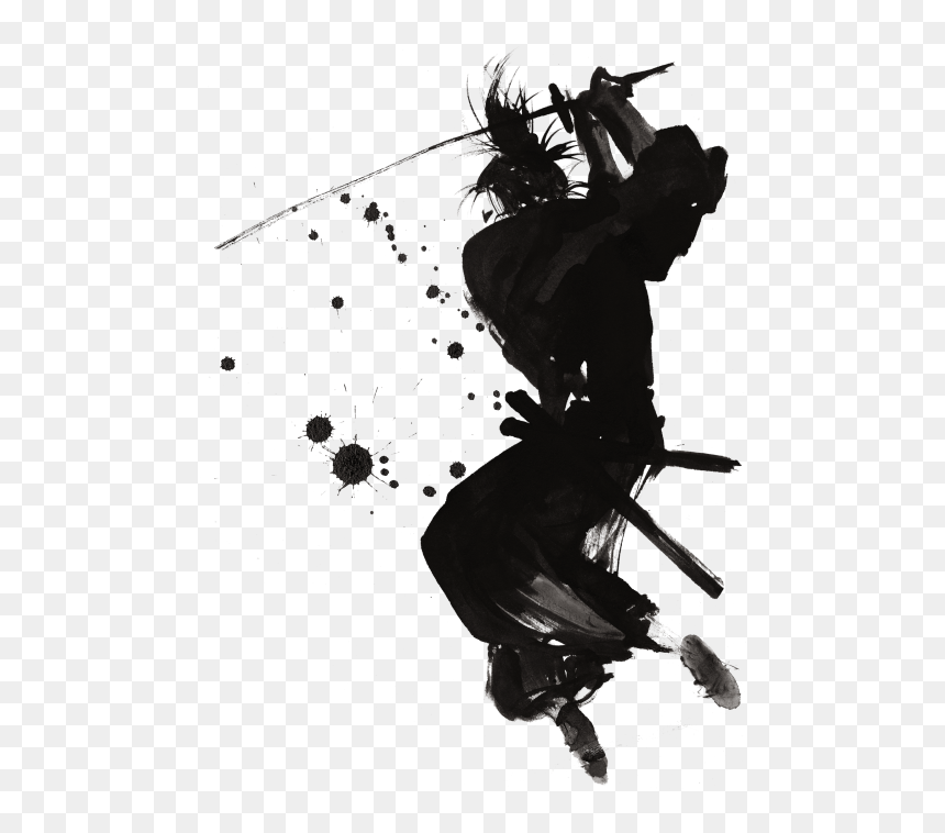 Japanese Ink Drawing, HD Png Download - samurai silhouette png