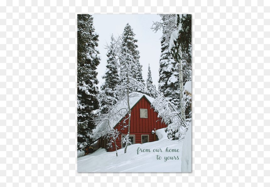 Red Hous In The Snow Greeting - Snow House, HD Png Download - snow forest png