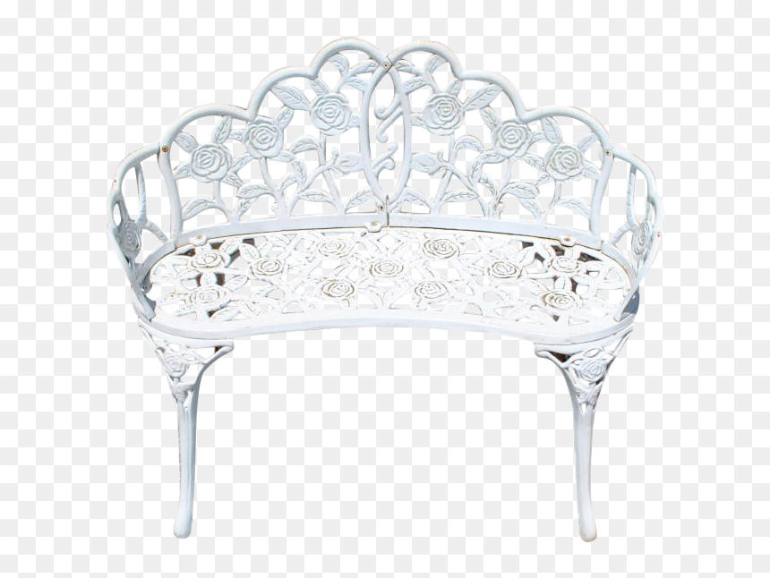 Antique White Cast Iron Garden Bench, Outdoor Settee - White Garden Bench Transparent Background, HD Png Download - garden bench png