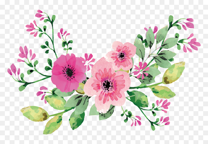 Romantic Watercolor Flowers Png, Transparent Png - floral png