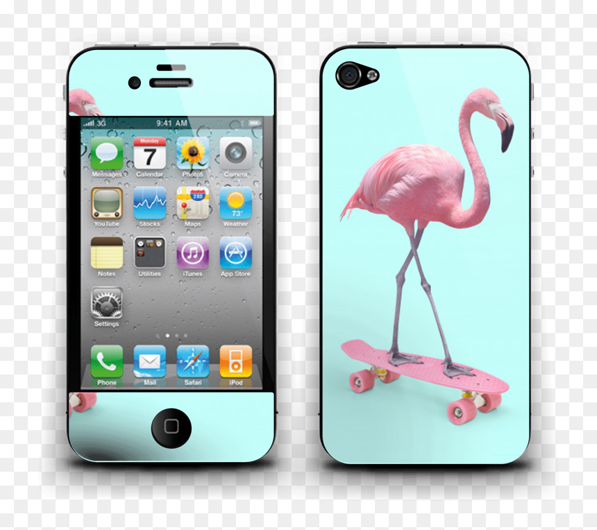 Skateboarding Flamingo Skin Iphone 4/4s - Iphone 4, HD Png Download - skateboard template png