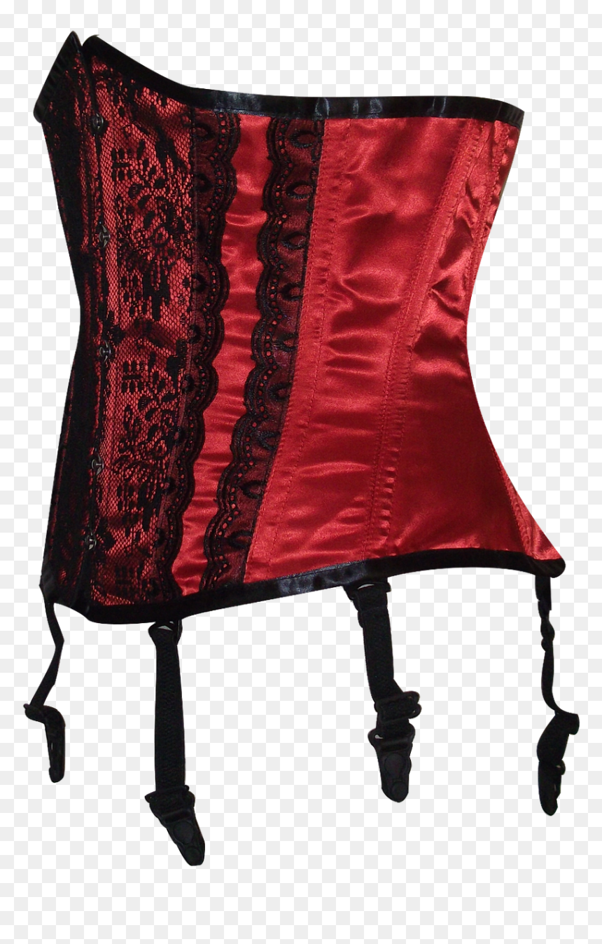Red Satin Waist Shaper With Black Lace Detail - Cushion, HD Png Download - corset lacing png