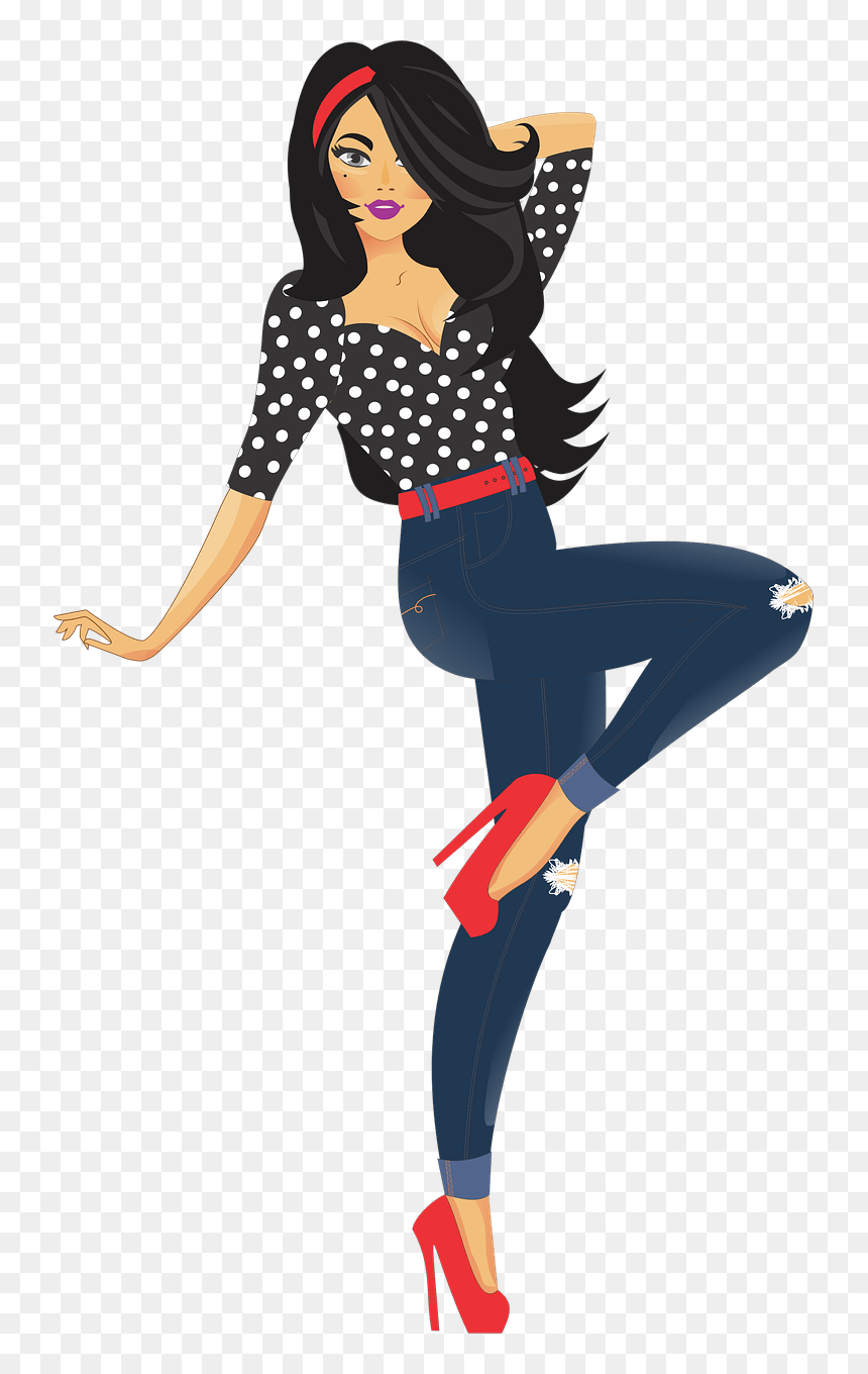 Pinup Woman Jeans Legging - Fashion Model Clip Art, HD Png Download - jeans clipart png