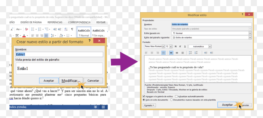 Vista Del Cuadro De Diálogo Para Crear Un Estilo - Estilo Event En Word, HD Png Download - cuadro de dialogo png