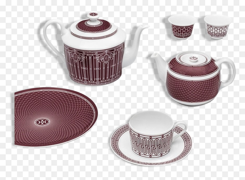 Teapot, 2 Tea Cups, 2 Plates - Hermes H Deco Rouge, HD Png Download - teacups png