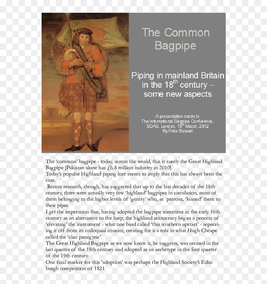 Portrait Of William Cumming, Piper To The Laird Of, HD Png Download - bagpipe png