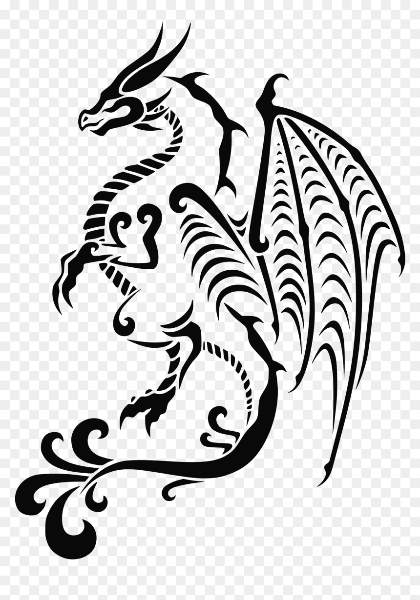Dragon Tattoo Clip Arts - Dragon Black And White Clipart, HD Png Download - tattoo png