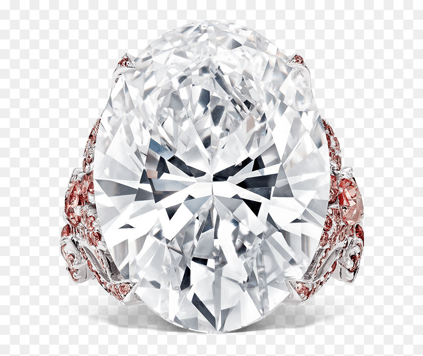 82ct Oval White Diamond Ring With Pink Diamonds - Diamond, HD Png Download - diamonds png