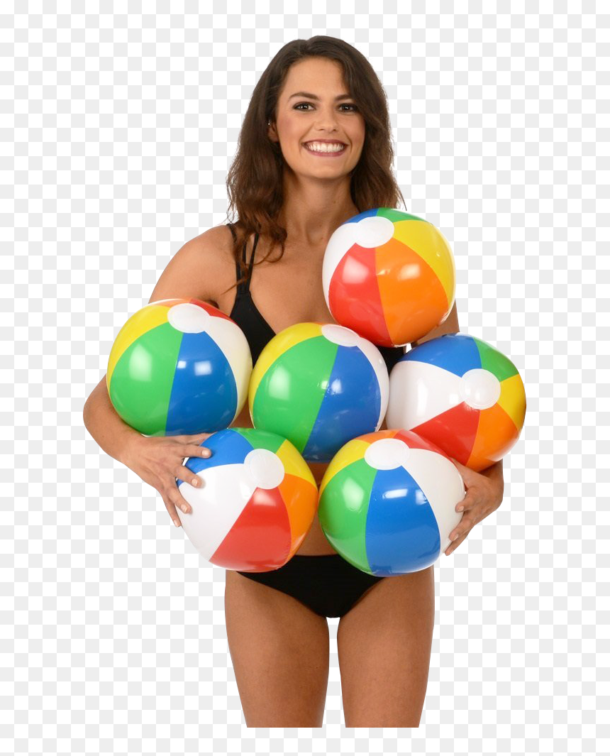 Young Woman Holding Beach Ball Png Image - Girls On The Beach Png, Transparent Png - beach png