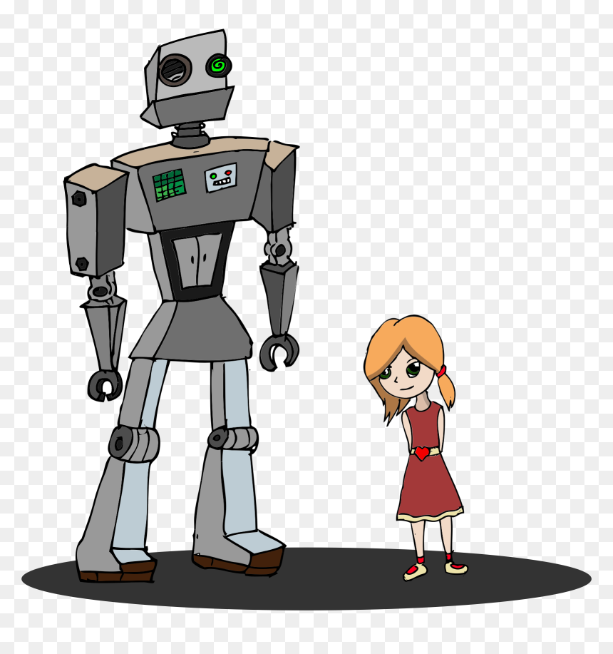 Girl And Robot Clip Arts - Girl And Robot Cartoon, HD Png Download - robot png