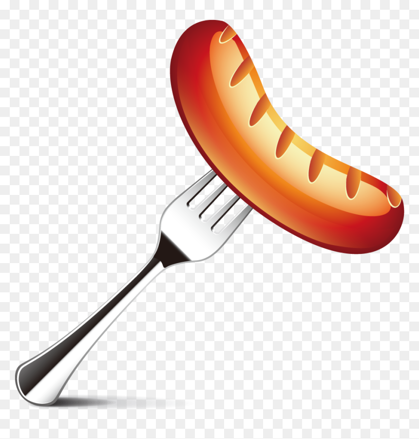 Ketchup Spoon Png Clip Art Black And White - Сосиска Вектор, Transparent Png - fork png