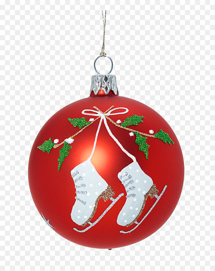 Glass Bauble Red With Ice Skates And Mistletoe, 7cm - Ice Skates Bauble, HD Png Download - mistletoe png