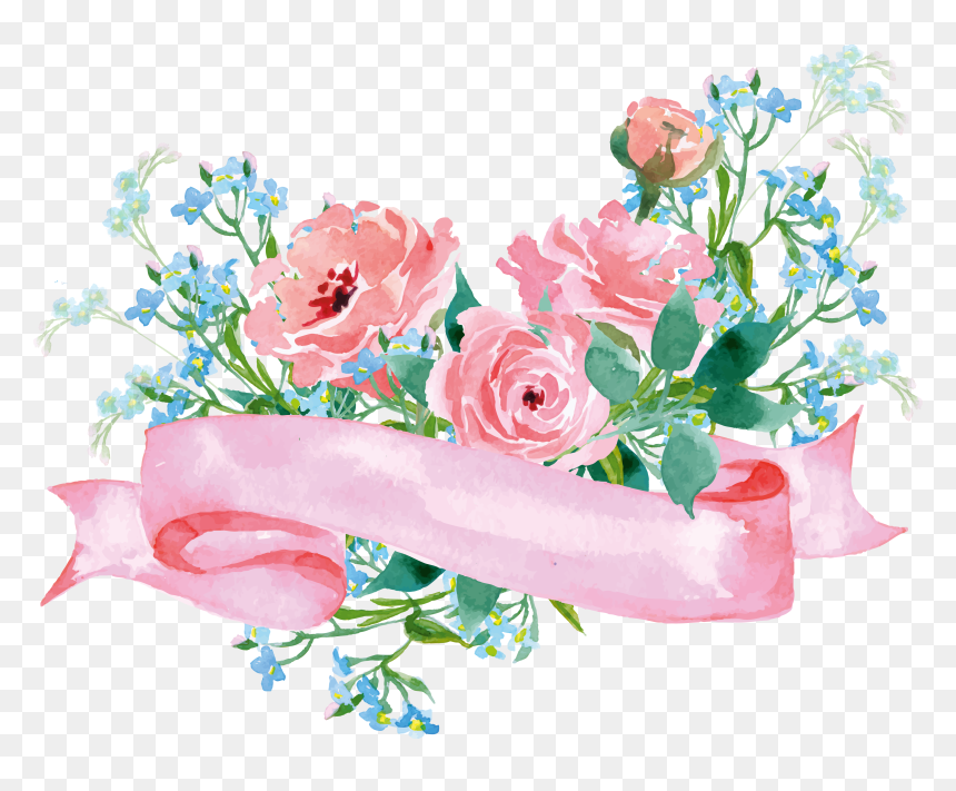 Pink And Blue Floral Png, Transparent Png - flower banner png