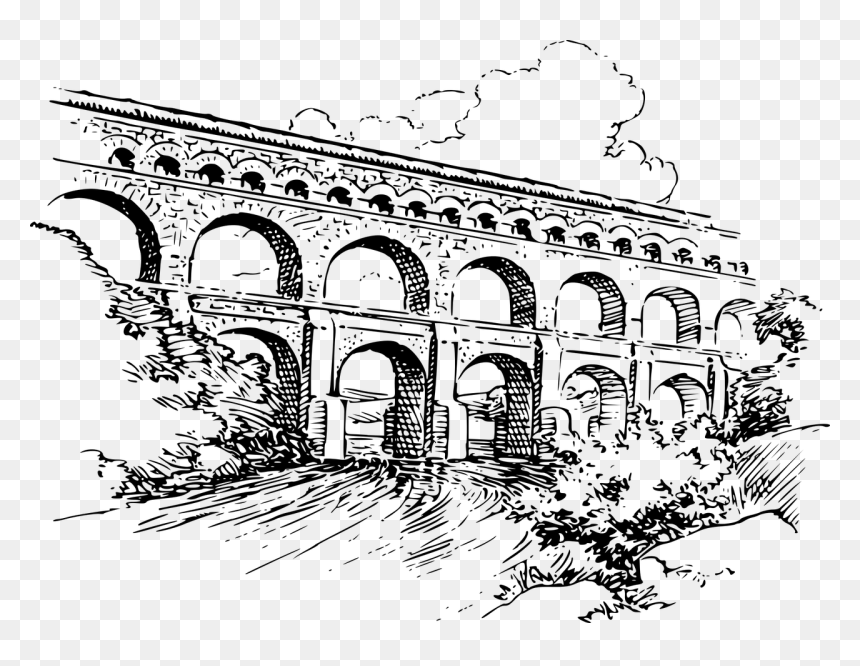 Pont Du Gard Drawing, HD Png Download - bridge png