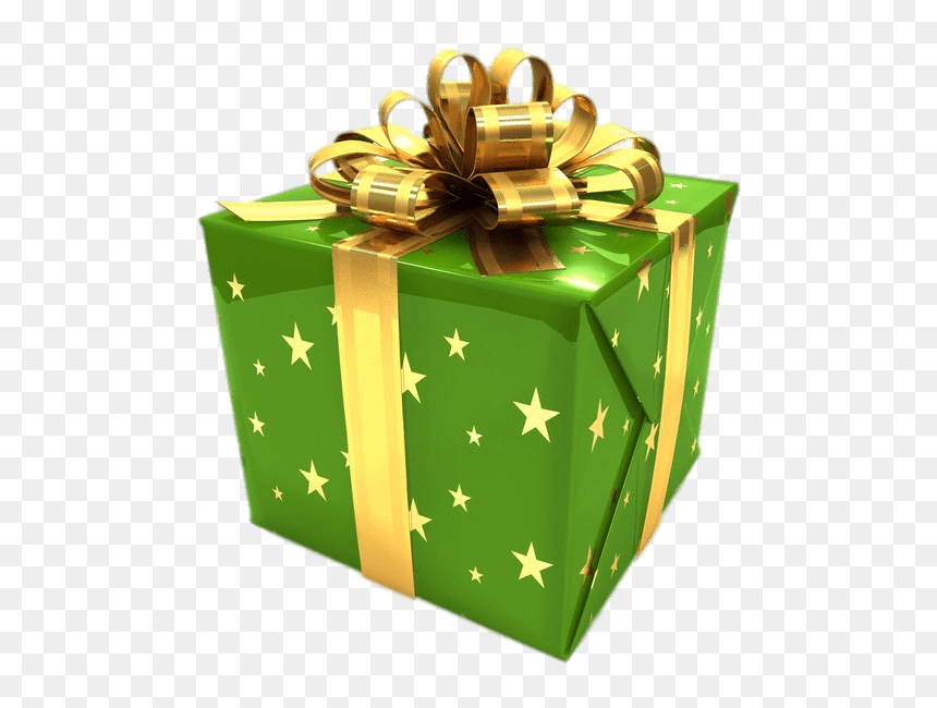 Green Gift Box With Golden Ribbon Clip Arts - Green Gift Png, Transparent Png - gold ribbon png