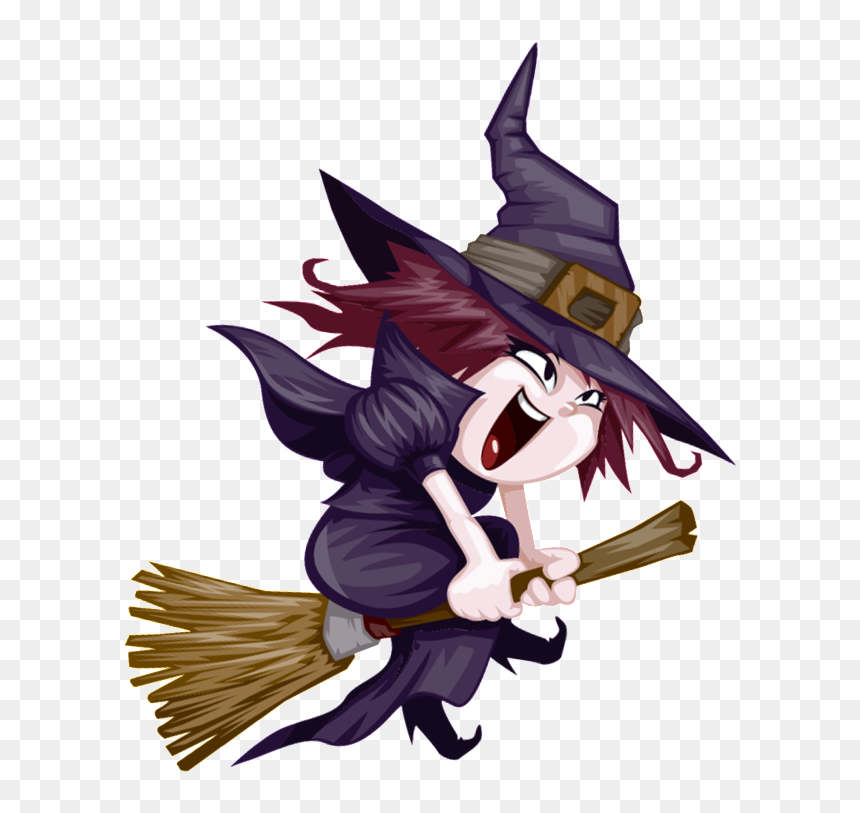 Hand Drawn Cartoon Halloween Witch Png - Witch In A Broomstick, Transparent Png - witch png