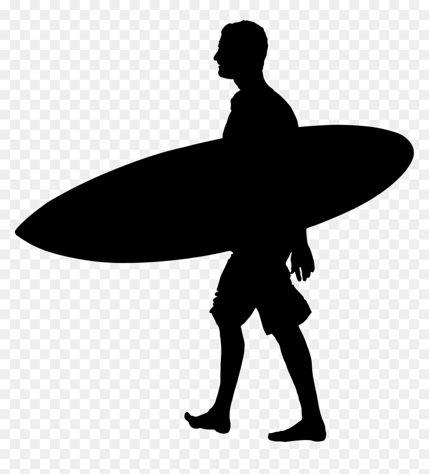 Man Carrying Surfboard Silhouette - Surfer Silhouette Clipart, HD Png Download - surfboard png