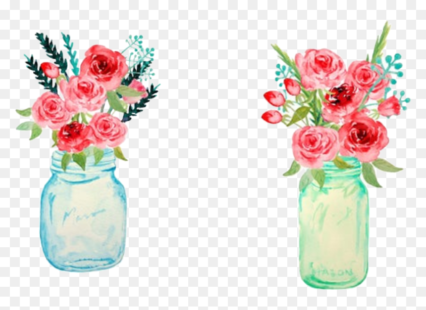 #watercolor #flowers #floral #bouquet #vase #mason - Watercolor Flowers In Mason Jar, HD Png Download - mason jar png