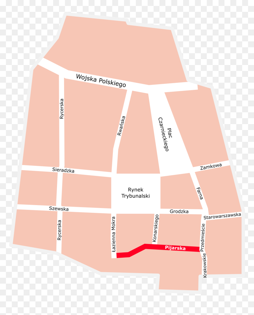 Piotrkow Old Town Map-pijarska Street - Uproszczony Plan Średniowiecznego Miasta, HD Png Download - street png