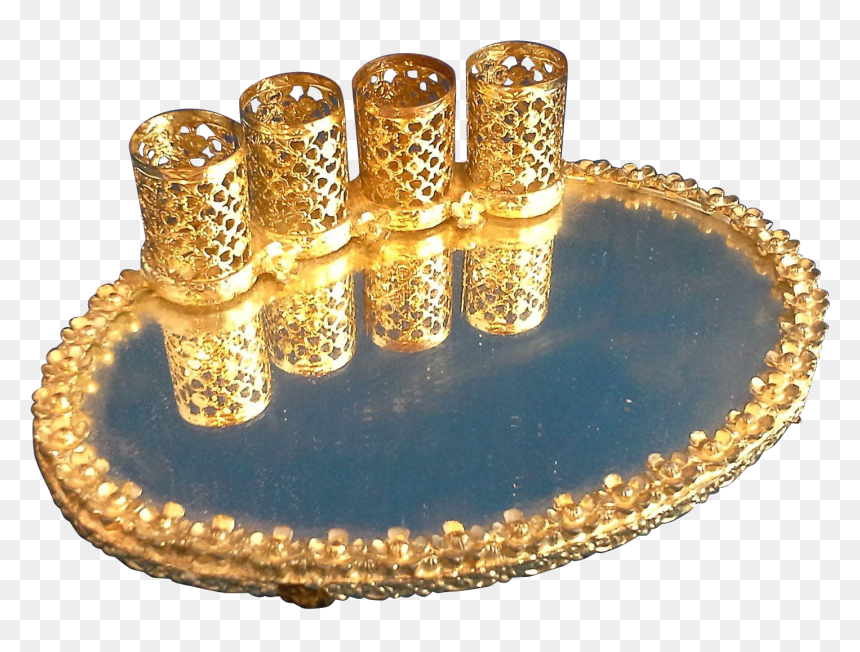 Vintage Silver Plate Vanity Mirror Tray Gold Filigree - Saucer, HD Png Download - filigree png