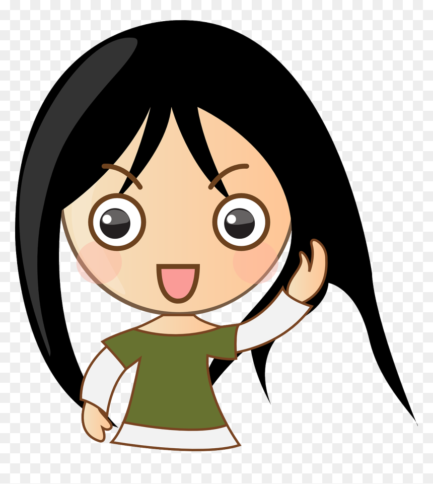 Little Black Hair Girl Cartoon, HD Png Download - anime face png