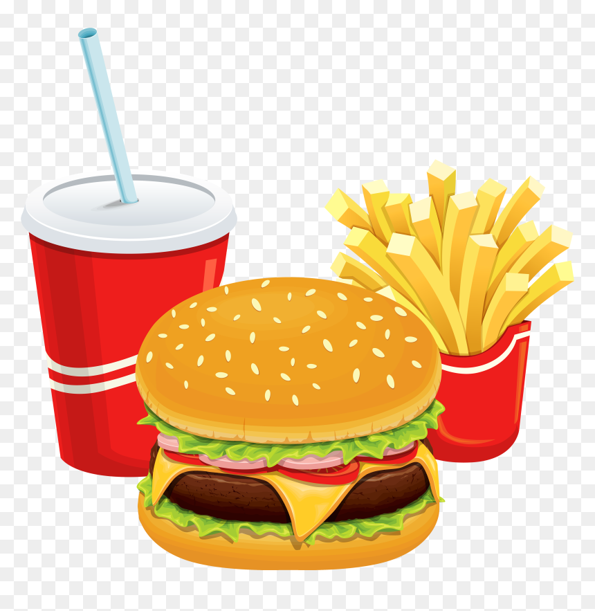 Clipart Of Restaurant, Breakfast And Foods - Burger And Fries Clipart, HD Png Download - fries png