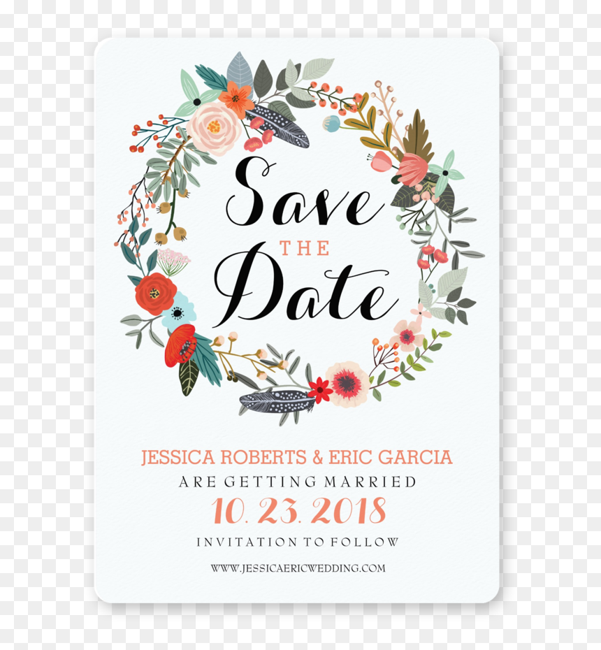 Botanical Wreath Invitation - Save The Date Template Hd, HD Png Download - save the date png