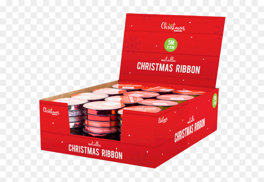 Metallic Christmas Ribbon 1cm X 5m - Box, HD Png Download - christmas ribbon png