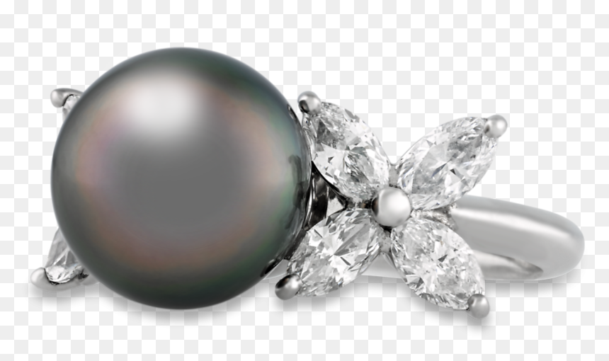 Tahitian Pearl & Diamond Ring - Engagement Ring, HD Png Download - pearl png