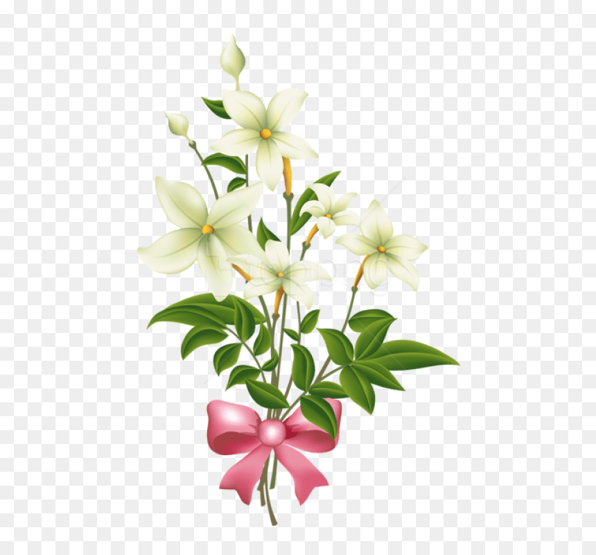 Free Png Download White Flowers With Pink Bow Png Images - Pink Jasmine Flower Clipart, Transparent Png - white flowers png