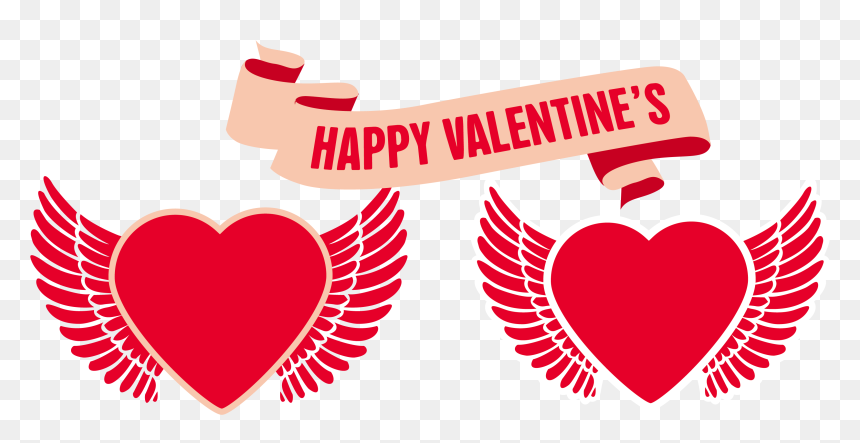 Valentine"s Day Heart With Wings 3688*1616 Transprent, HD Png Download - valentine png