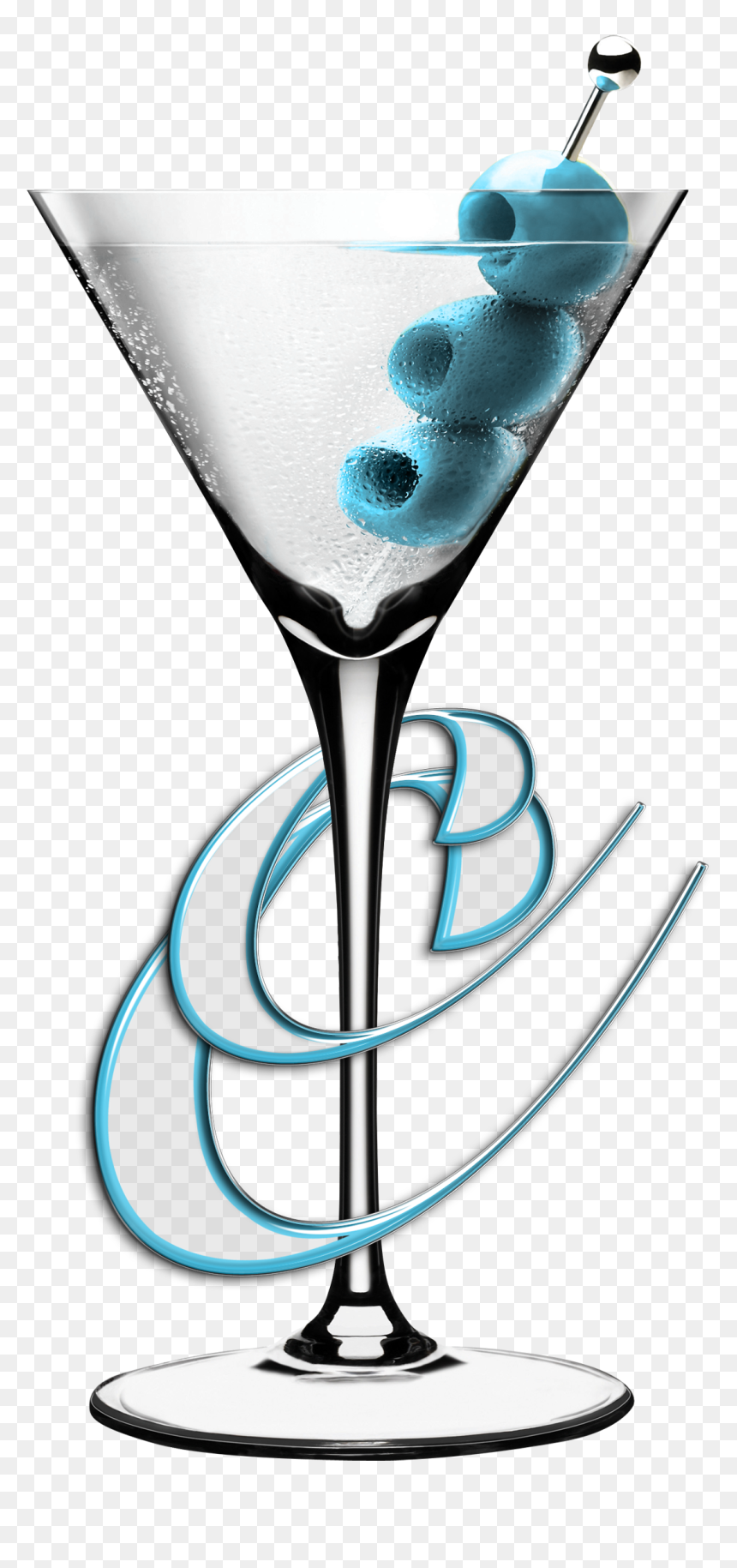 Cocktails And Caviar Martini Glass With Blue Olives - Dry Martini Cocktail With Green Olive, HD Png Download - martini png
