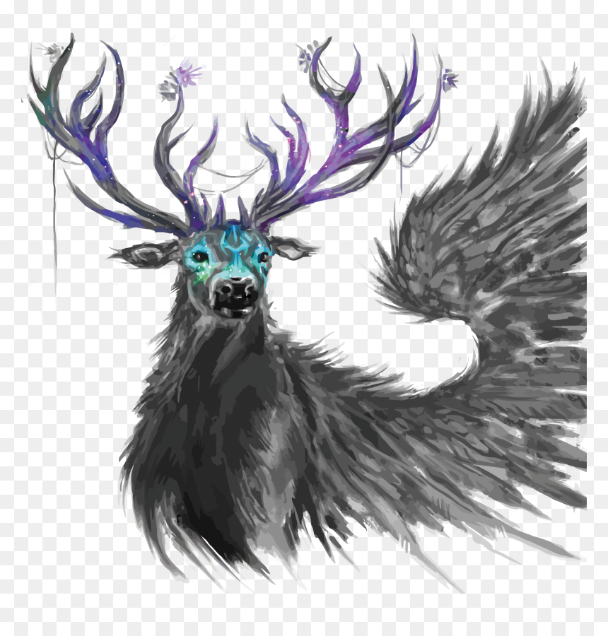 Drawn Reindeer Reindeer Antler - Reh Mit Geweih Bleistiftzeichnung, HD Png Download - reindeer antlers png