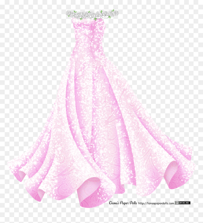 A Sleeveless Pink Gown With A Fitted Bodice And A Full - Whole Dress Drawing, HD Png Download - white roses png