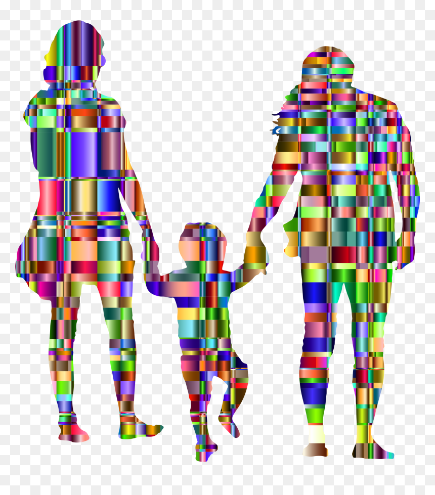 Chromatic Checkered Family With A Child In The Middle - Portable Network Graphics, HD Png Download - family silhouette png