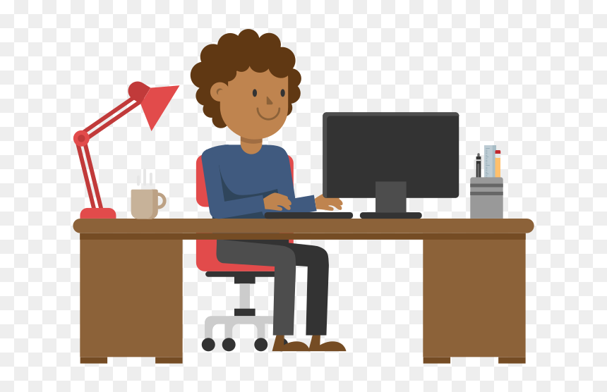 Cartoon Working At Desk, HD Png Download - black man png