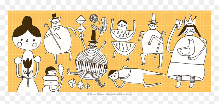 Doodle People On Yellow Grid © Flora Chang, HD Png Download - doodle png