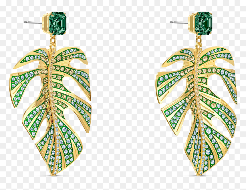 Tropical Leaf Pierced Earrings, Green, Gold-tone Plated - Boucles D Oreilles Dorees, HD Png Download - tropical leaf png