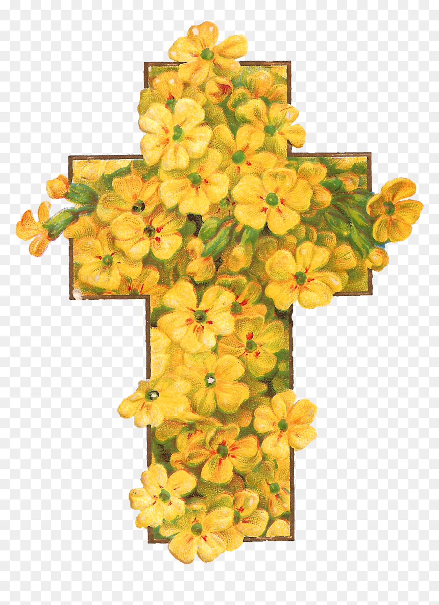 Cross Flowers Cliparts - Happy Easter With Flowers, HD Png Download - yellow flowers png