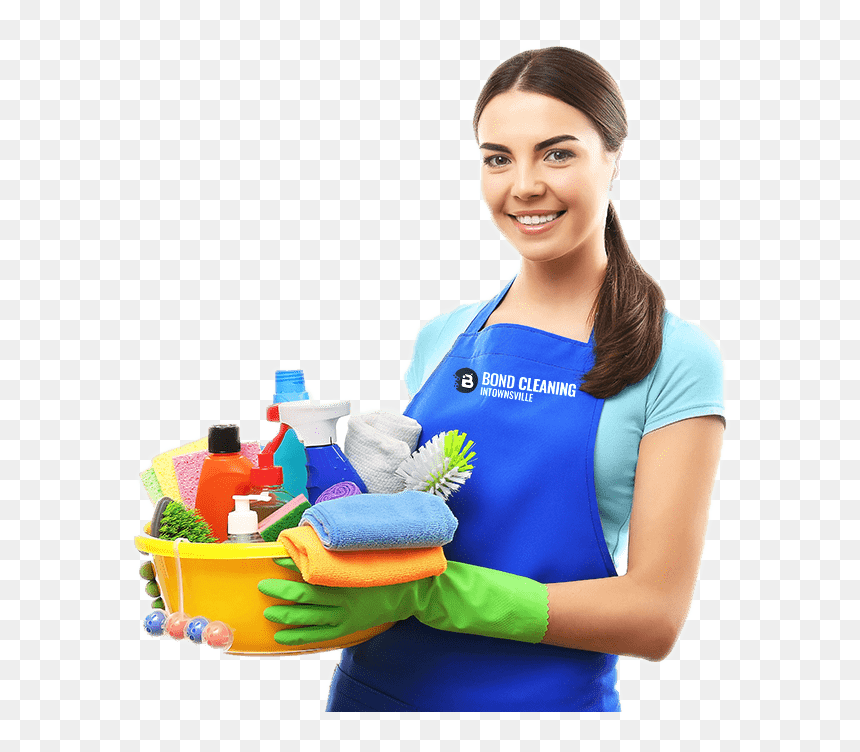 Smiling Woman Standing With A Bucket Full Of Bottles - Cleaning Services Add Template Wordpress, HD Png Download - woman standing png