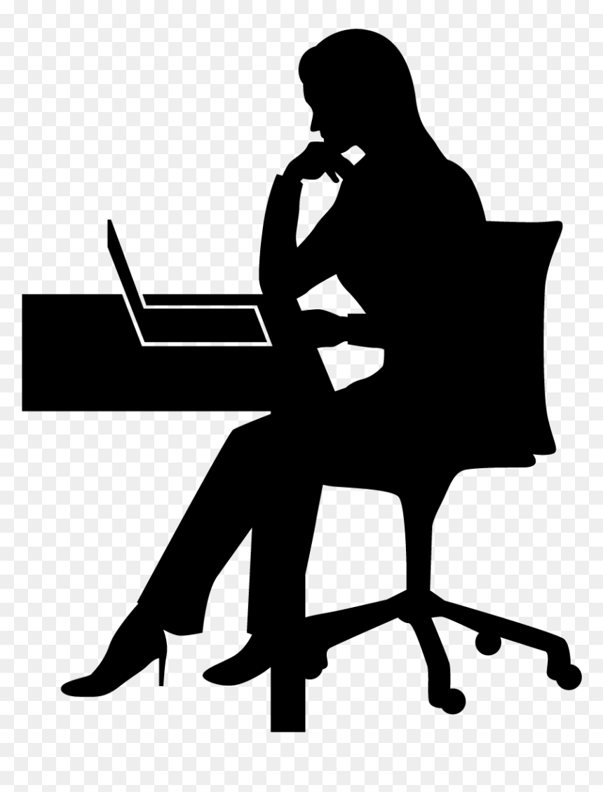 Silhouette Royalty-free Person Clip Art - Person At Desk Silhouette, HD Png Download - person sitting in chair png