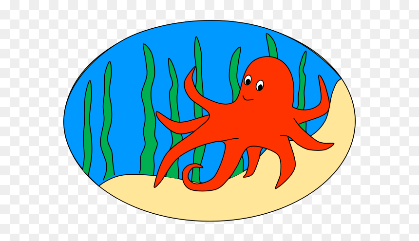 An Orange Octopus With Seaweed - Creature Clip Art Under The Sea, HD Png Download - seaweed png