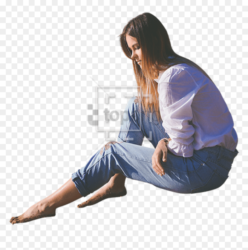 Woman Sitting In The Sand - Whatsapp Profile Sad Dp, HD Png Download - woman sitting png