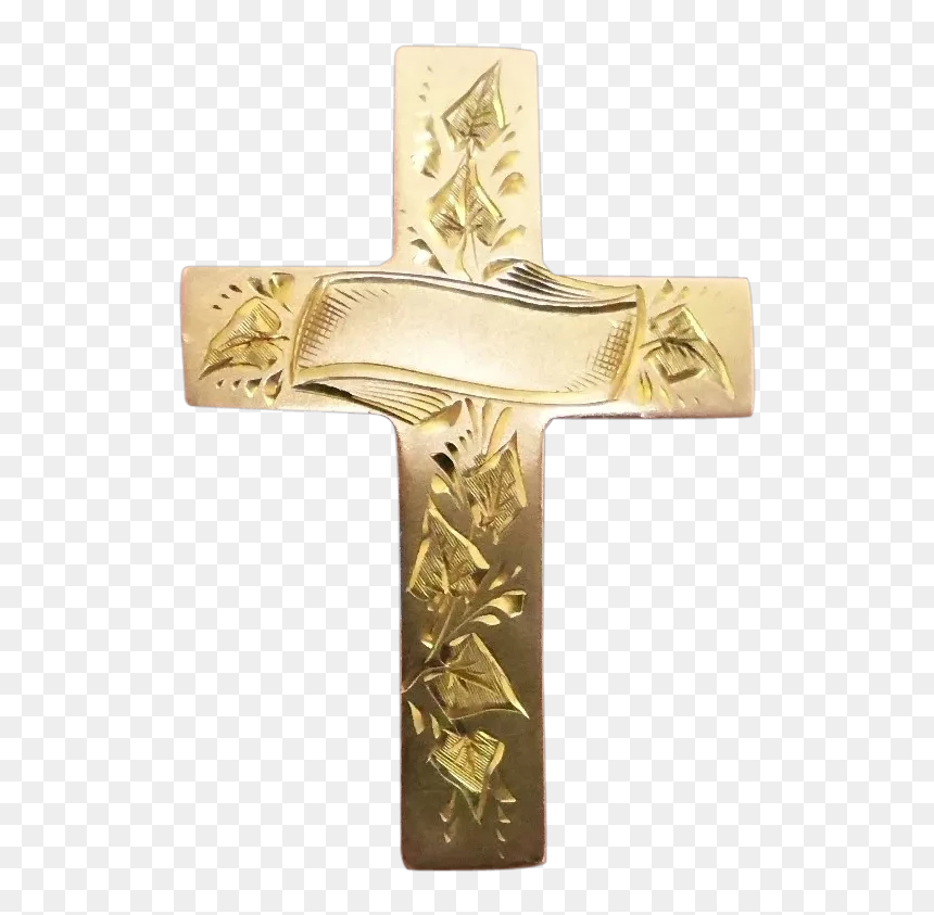 Antique 9k Gold Cross Brooch Beautiful Hand Engraving - Cross, HD Png Download - gold cross png