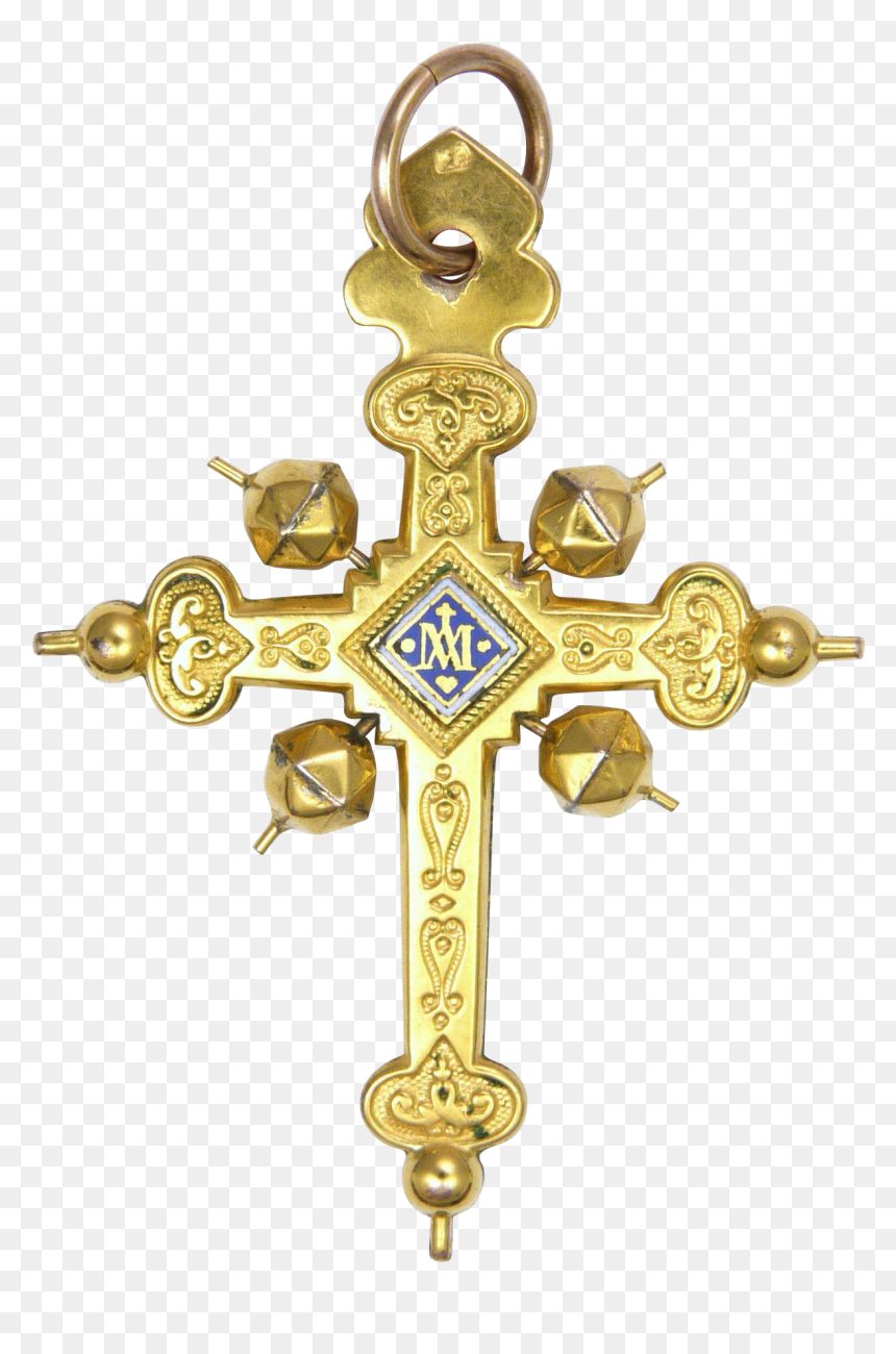 French Antique 18k Gold "jeannette - Cross, HD Png Download - gold cross png