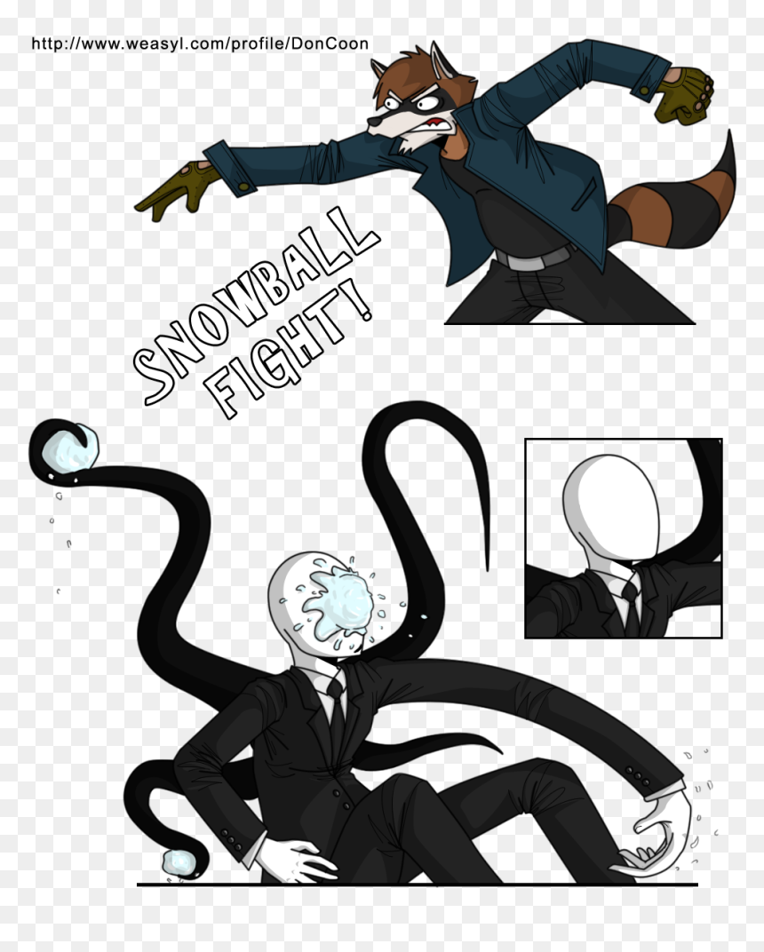 Snowball Fight Feat - Slender Man Drawing Fighting, HD Png Download - slenderman png