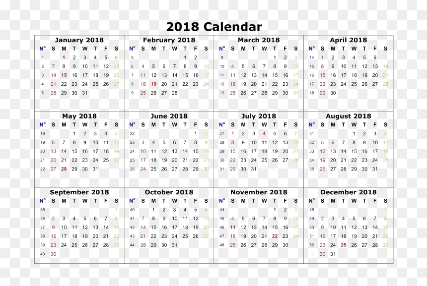 2018 Calendar Png Hd Quality - Calendar, Transparent Png - 2018 calendar png